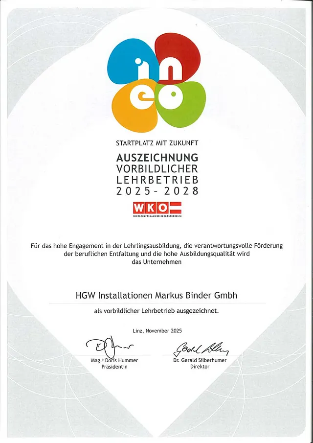 HGW Installationen Markus Binder GmbH - Auszeichnung